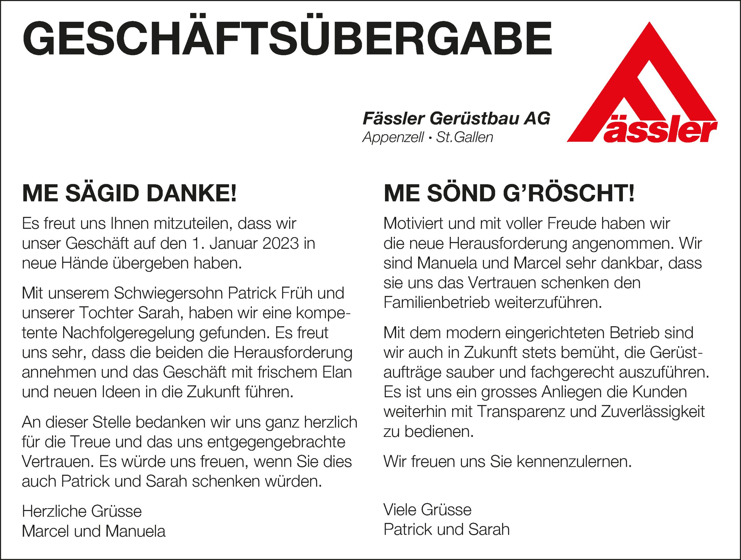Geschichte Gerüstbau Fässler in Appenzell und St. Gallen